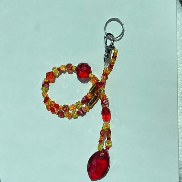 Beaded Suncatcher Rearview Mirror Car Charm Yellow Orange Red Crystal Prism - Picture 7 of 10